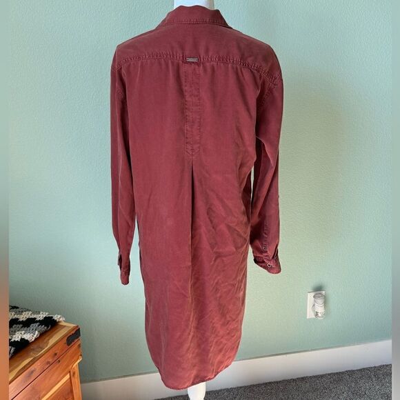 Prana Doryan Shirt Dress Women's Large Vino Button Front Roll Tab Sleeve Tencel - Picture 2 of 9